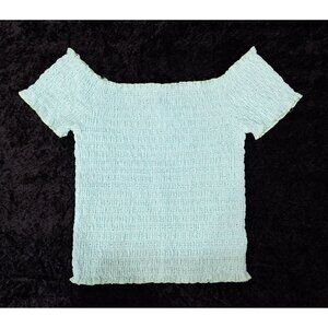 NWT BB Dakota by Steve Madden Light Green Cotton Smocked Off the Shoulder Top/Sz